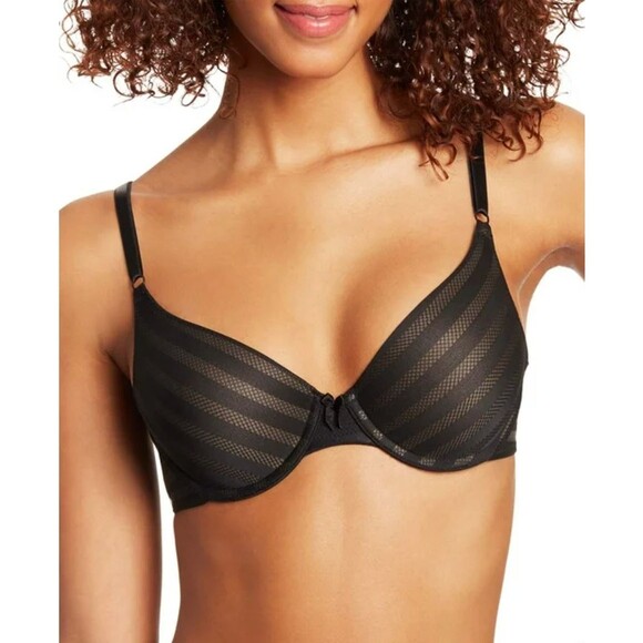 Maidenform T-Shirt Bra Womens Black Beige Stripe 40D Style 05701 Underwire Lined - Picture 1 of 12